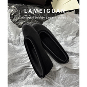 气质圆头浅口平底单鞋 复古黑色丝绒芭蕾玛丽珍一脚蹬2026春季 新款