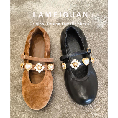 法式珍珠带平底芭蕾玛丽珍鞋女款