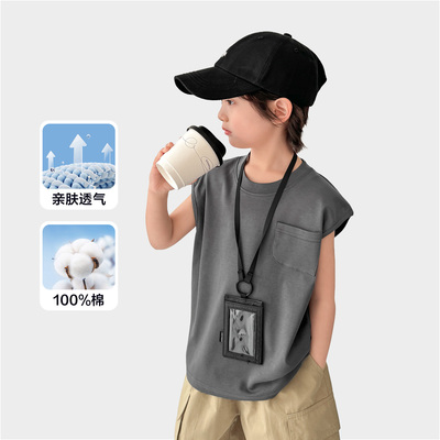 海妈家男童背心纯棉夏季薄款2026新款儿童无袖t恤男孩外穿套装潮 — 1