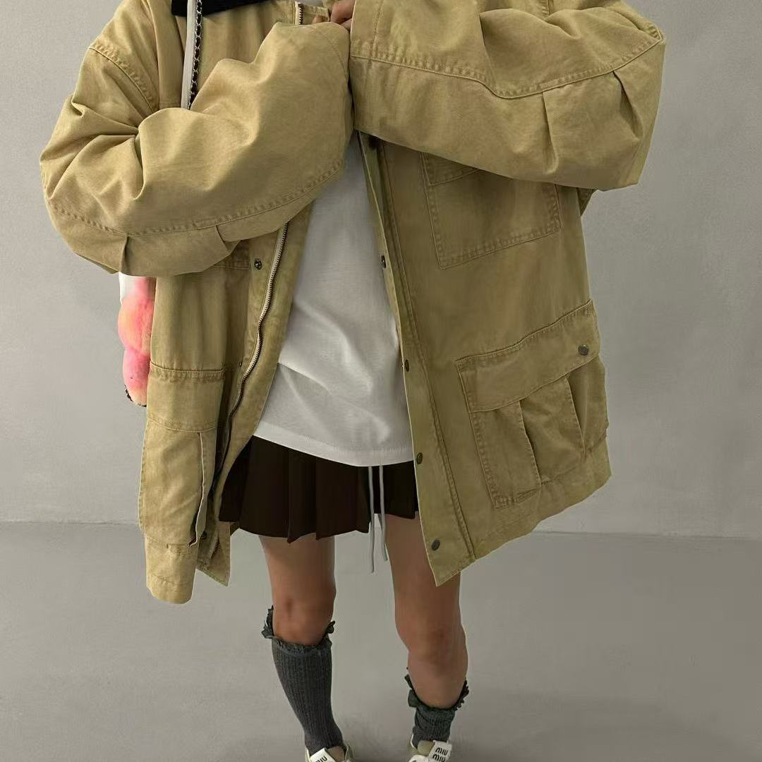 MAISONSTAFF 翻领拼色口袋中长款工装外套 DDAN韩代 韩国正品直邮