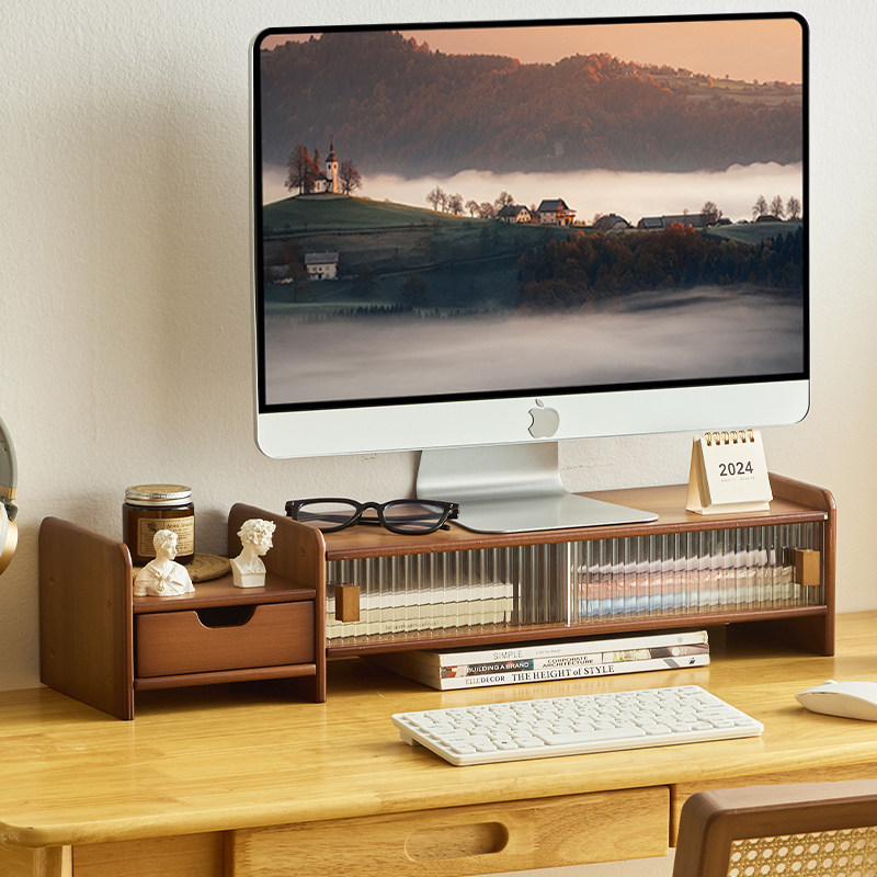 电脑显示器增高架办公室桌面上置物架工位带抽收纳架台式垫高支架