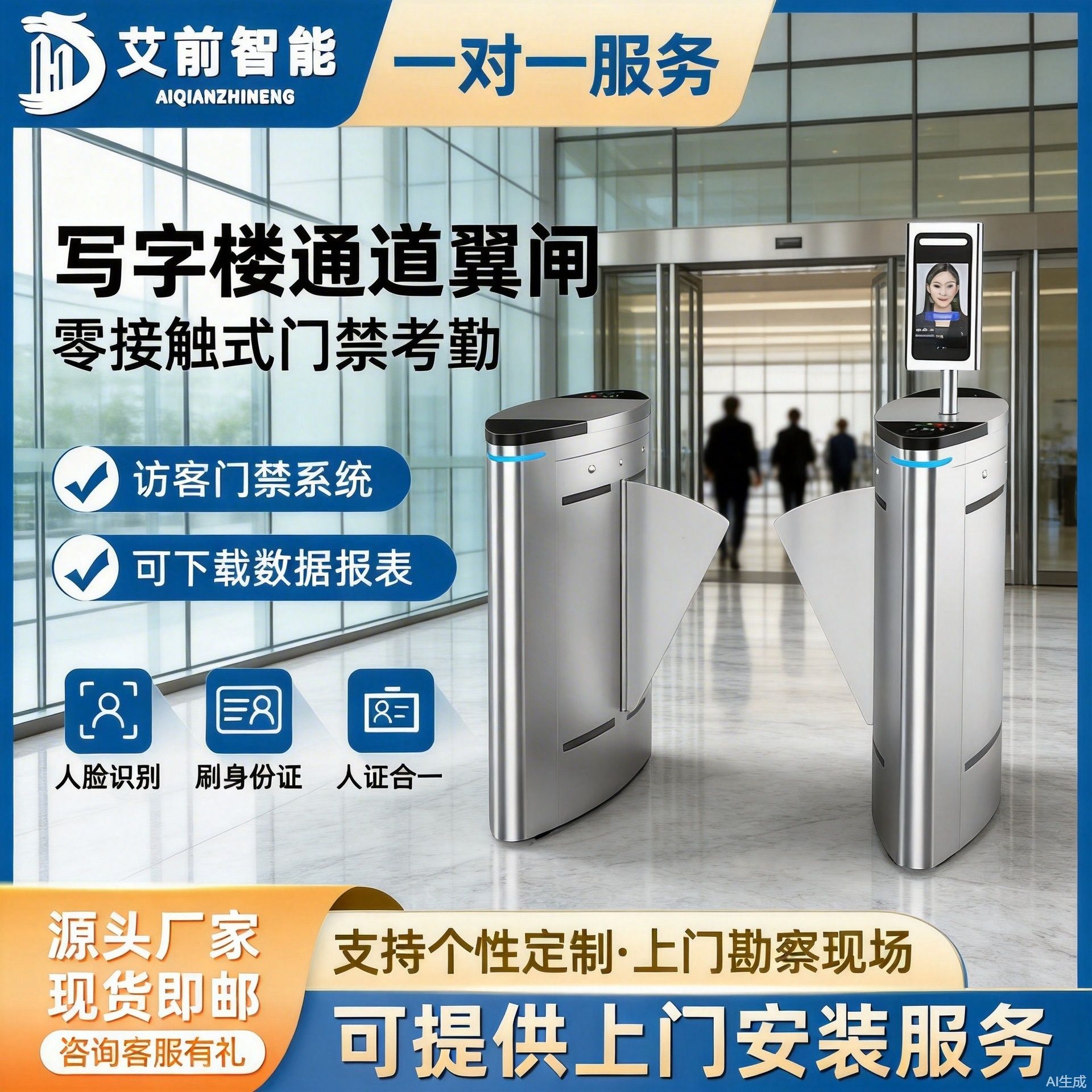AQ 闸机人行通道翼闸 人脸识别校园推送系统 写字楼考勤门禁管理