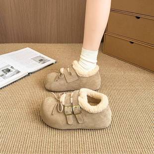 冬季毛毛雪地靴女款2025新款厚底内增高勃肯鞋加绒保暖面包棉鞋女