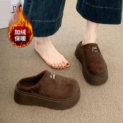 复古厚底加绒勃肯鞋女外穿2025年新款冬季一脚蹬保暖毛毛棉拖鞋子