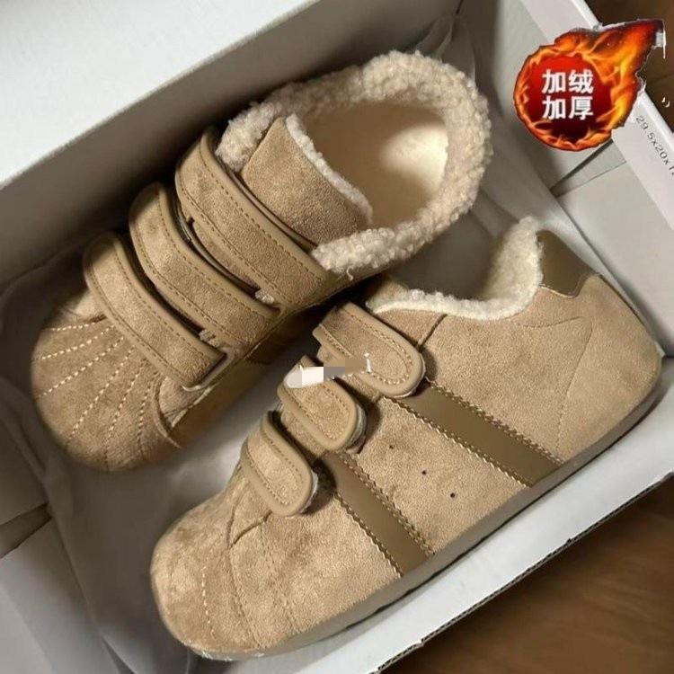 保暖加绒魔术贴勃肯鞋女2025秋冬新款软底懒人百搭休闲平底二棉鞋