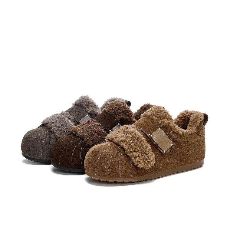 贝壳头加绒加厚棉鞋女2025冬季新款魔术贴百搭毛绒厚底增高休闲鞋