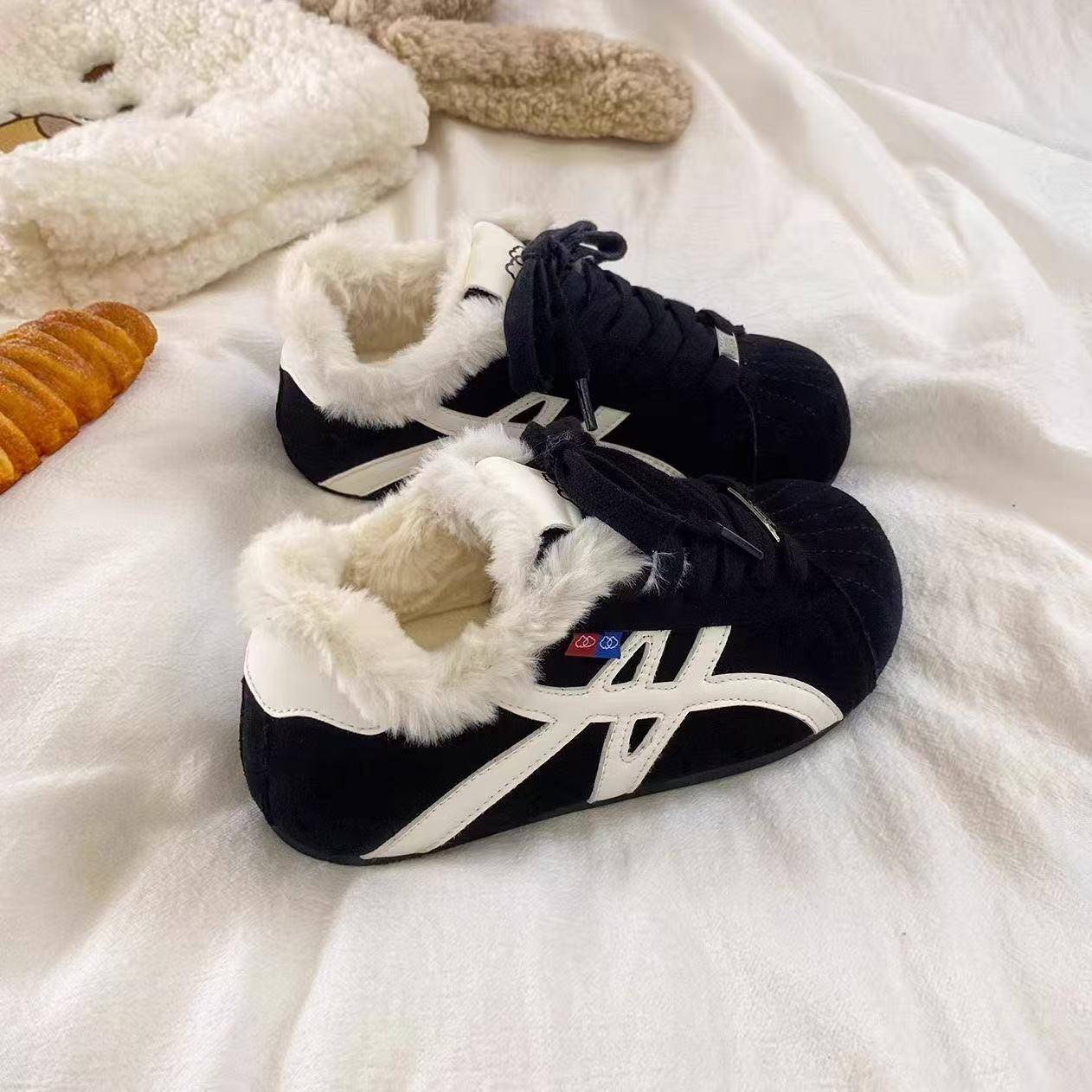 复古加绒大头德训鞋女款2025冬季新款保暖时尚百搭棉鞋板鞋ins潮