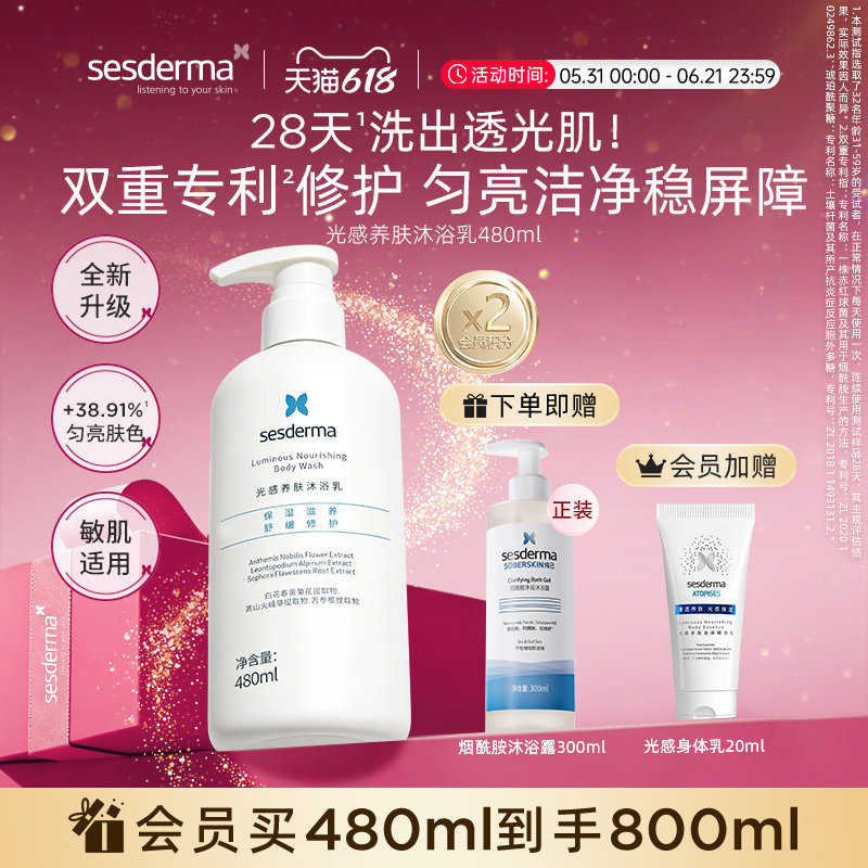 【618狂欢节】sesderma烟酰胺沐浴露清洁修护焕肤保湿不紧绷480ml
