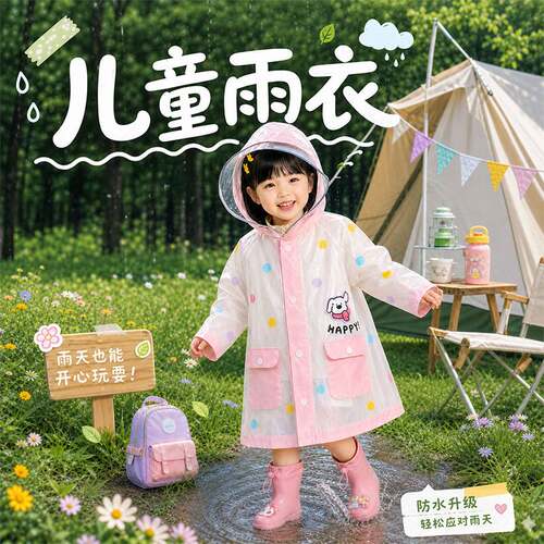 【严选】EVA儿童雨衣幼儿园上学书包大帽檐防水宝宝雨披源头