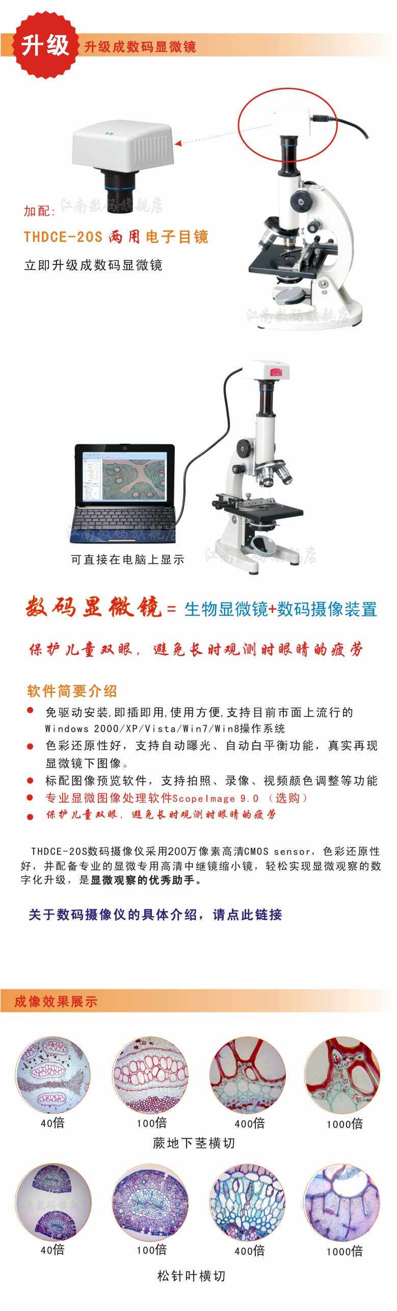 。显微镜用高清电子目软镜200万像素数码摄像头测量处理件含缩小怎么看?