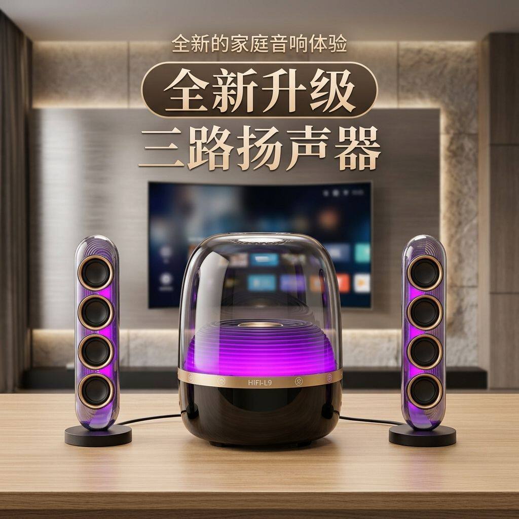 水晶6代HIFI桌面蓝牙音箱 电脑居家200W大功率低音炮音箱便携音箱
