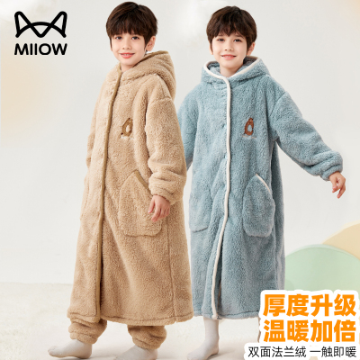 猫人儿童睡袍加厚秋冬