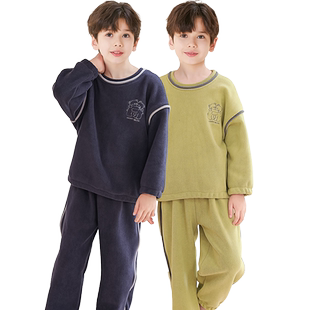 猫人儿童法兰绒家居服套装男孩加厚加绒睡衣中大童珊瑚绒家居服冬