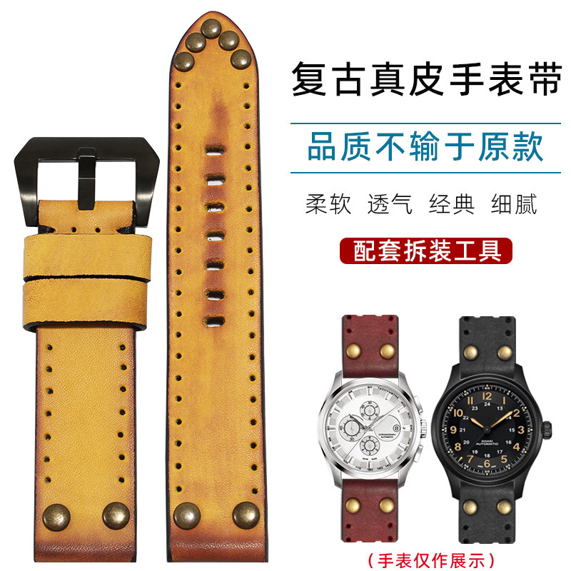 曼琳美复古精钢真皮手表带