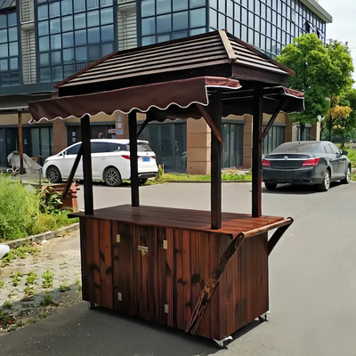 防腐木移动摊位售货车商场仿古售卖车夜市花车冰粉摆摊小推车