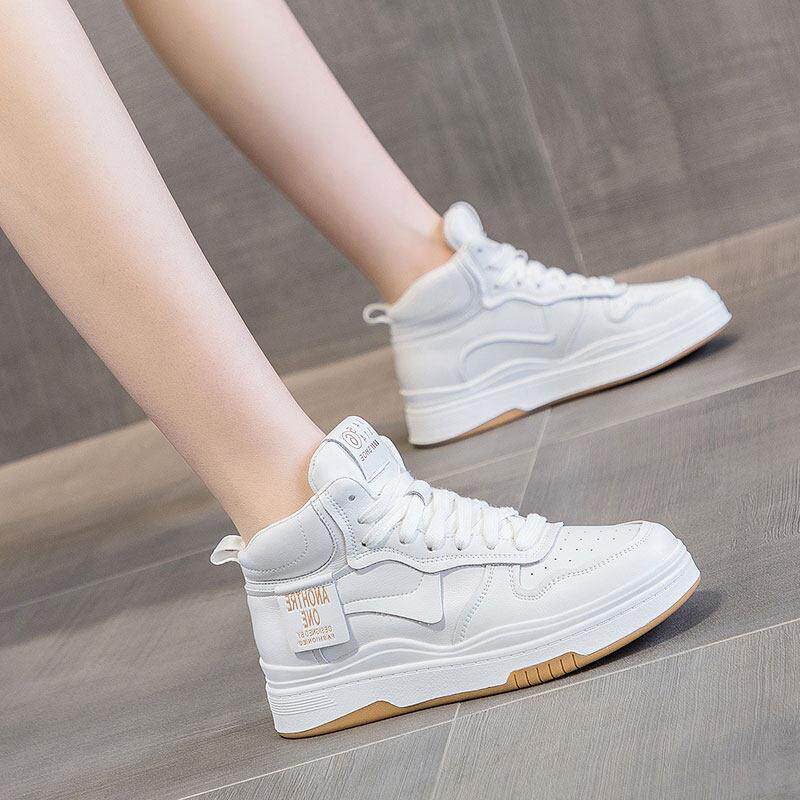 潮牌高帮真皮小白鞋女2025新款爆款厚底加绒头层牛皮运动休闲板鞋