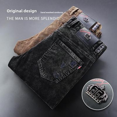 秋冬灯芯绒弹力直筒休闲裤男修身纯棉加厚条绒裤子商务潮流牛仔裤