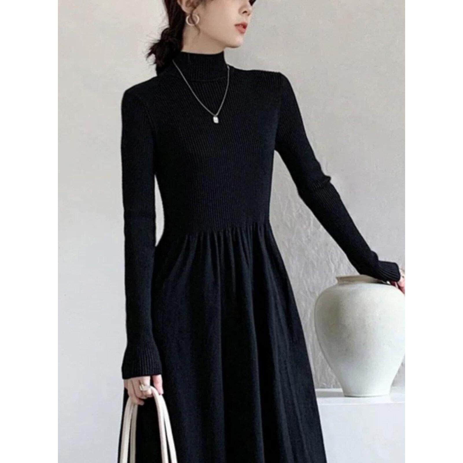 大码女装羊毛针织长裙胖mm遮肚显瘦秋冬打底内搭长款毛衣裙连衣裙