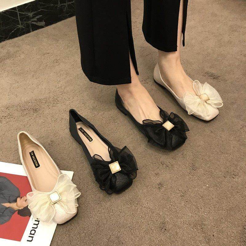 香港法式覆古平底单鞋女2025年夏季甜美蝴蝶结豆豆鞋浅口软底瓢鞋,女鞋,浅口单鞋,淘宝优惠券,粉丝福利购,淘宝优惠卷