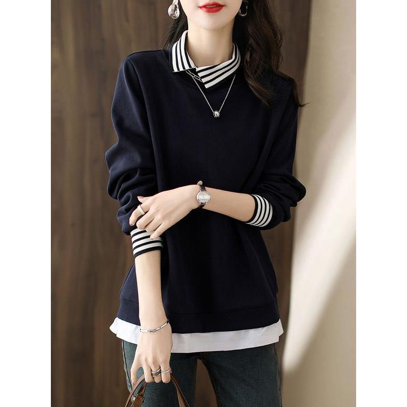 2025秋冬新款鑫欣阿玛施艾正polo领通勤套头假两件长袖卫衣