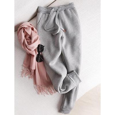 加绒运动裤女冬季休闲抽绳外穿保暖束脚收口棉裤羊羔绒加厚卫裤潮