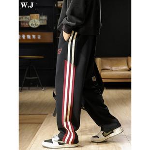 男春秋宽松运动阔腿长裤 潮牌it 重磅条纹运动卫裤 BIAS美式 neith