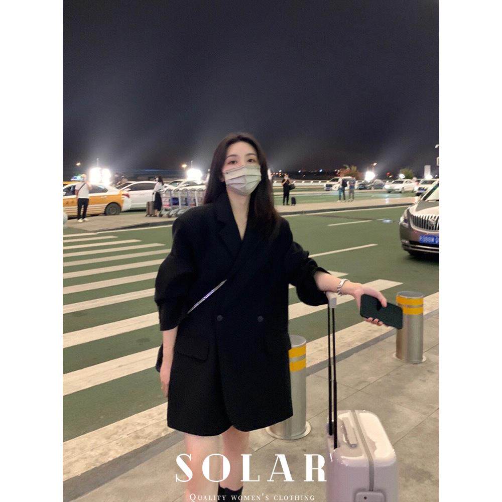 太阳能/黑色西装夹克女士超大高端2025春秋季新宽松休闲西装趋势