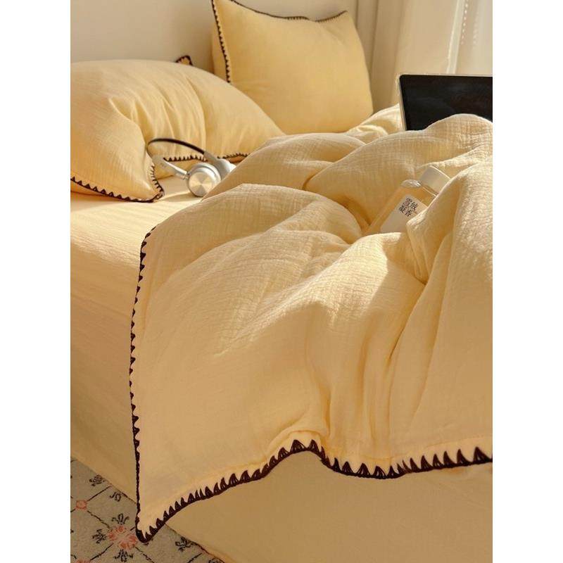 A类全棉皱皱纱床上四件套100纯棉床单被套床笠纯色简约宿舍三件套,床上用品,学生床品套件,淘宝优惠券,粉丝福利购,淘宝优惠卷