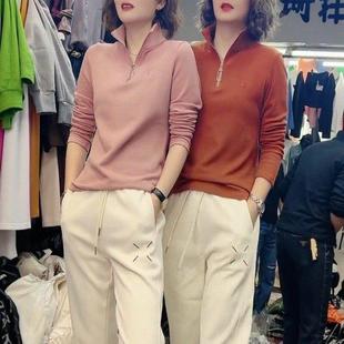 女保暖长袖 双面德绒立领打底衫 半拉链上衣秋 Dsyle网红同款 Rouje