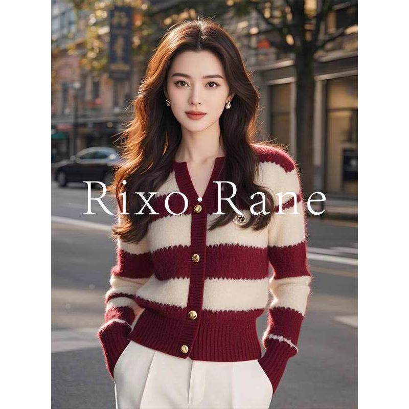 法国Rixo Rane ⭐气质条纹针织开衫上衣女秋冬高级时尚小香风毛衣