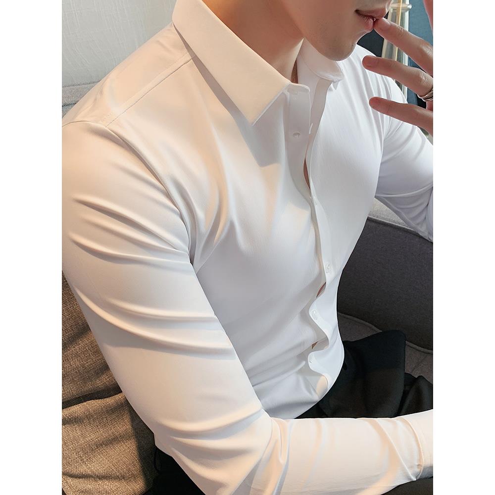 高端品质无痕白色衬衫男士长袖2025新款修身免烫商务休闲结婚衬衣