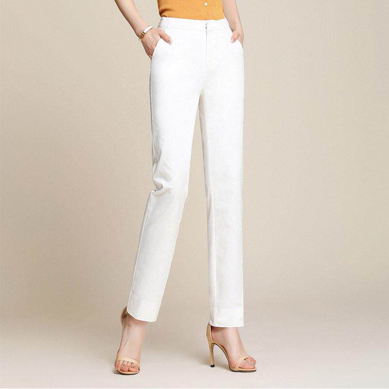 优质新款2025女白色直筒长裤春秋显瘦裤时尚女士大码直筒休闲裤