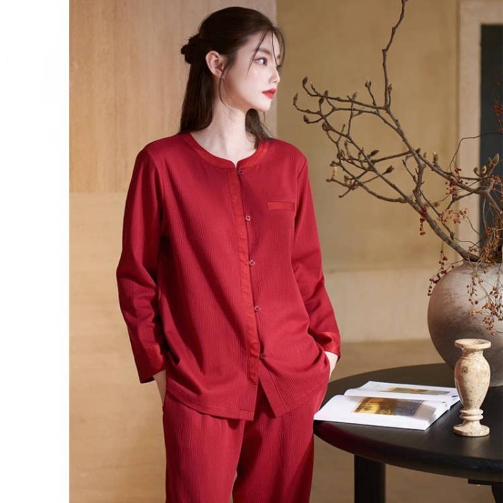 高档2025新款蛇年本命年大红色睡衣女款春秋款纯棉长袖居家服套装