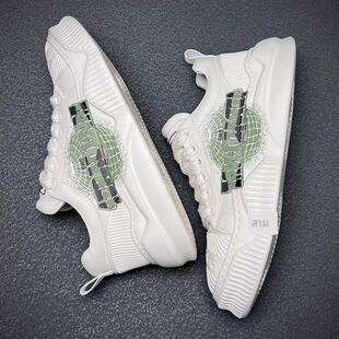 洛德蒙男鞋2025新款头层牛皮透气运动休闲鞋手绘小白鞋男士板鞋