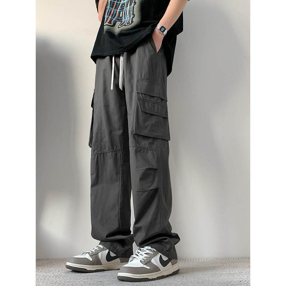 潮牌工装裤男纯棉秋冬新款加绒宽松休闲长裤青少年直筒多口袋裤子