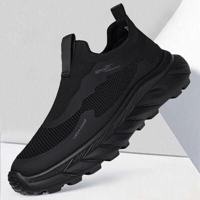 男鞋2025夏季新款飞织网面透气防臭懒人一脚蹬厚底轻便运动鞋子潮