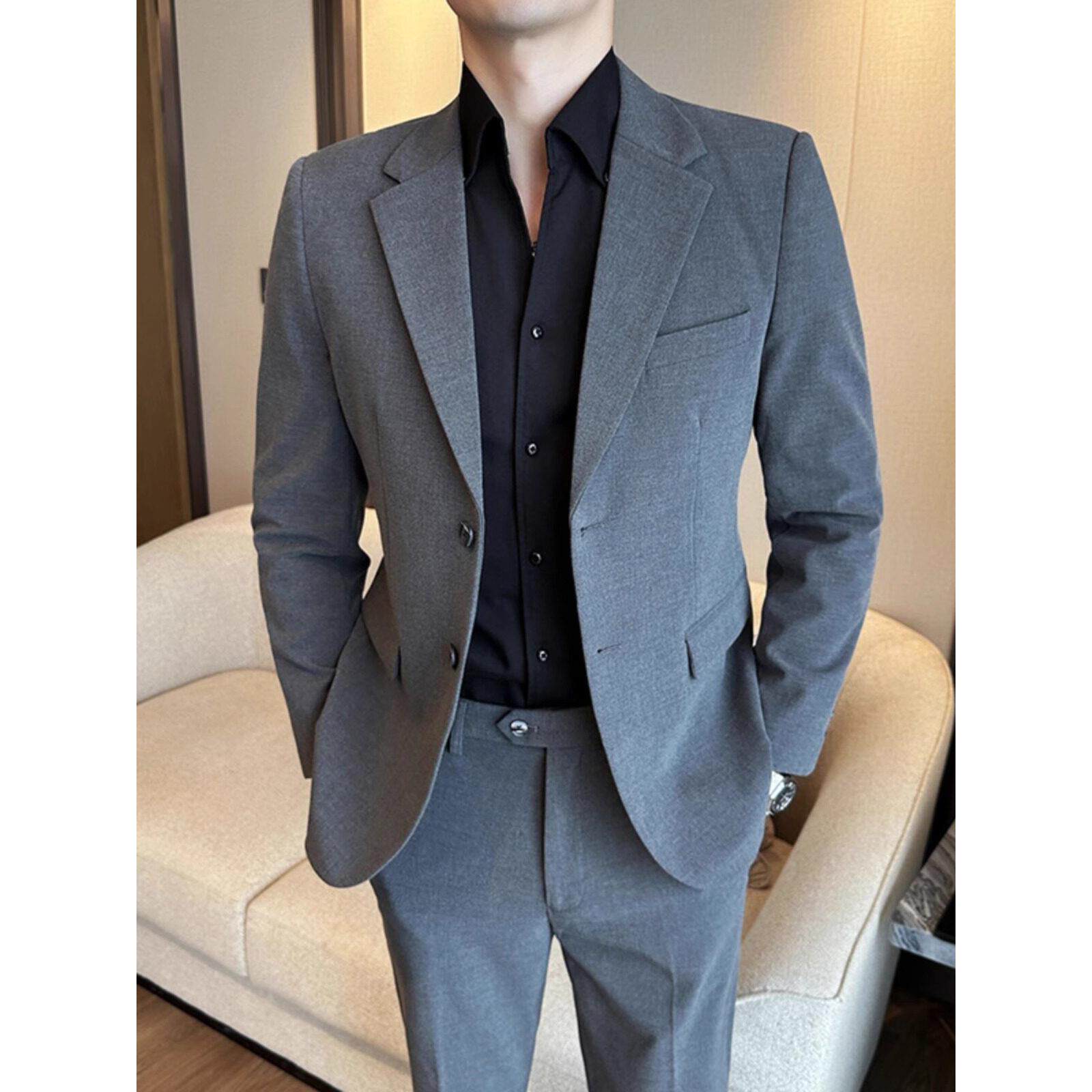LL男装西服男外套商务套装秋冬季修身大码英伦风高级感灰绅士职业