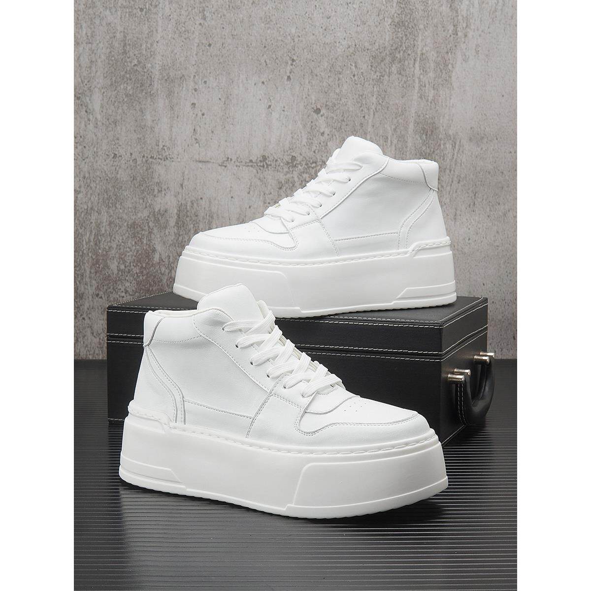 白色高帮鞋厚底增高松糕鞋子男2025新款高级感小白鞋流行爆款板鞋