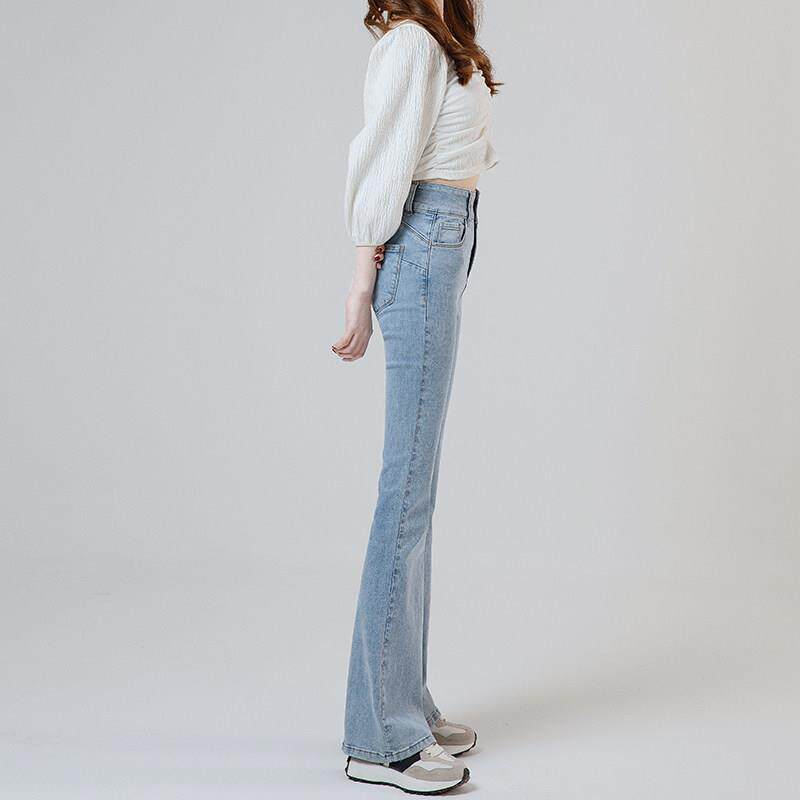 浅色微喇叭牛仔裤女高腰显瘦2025新款春秋季紧身弹力小个子马蹄裤