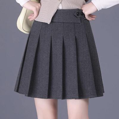 春秋季毛呢百褶裙女2025年高腰a字短裙小个子百搭显瘦半身裙伞裙
