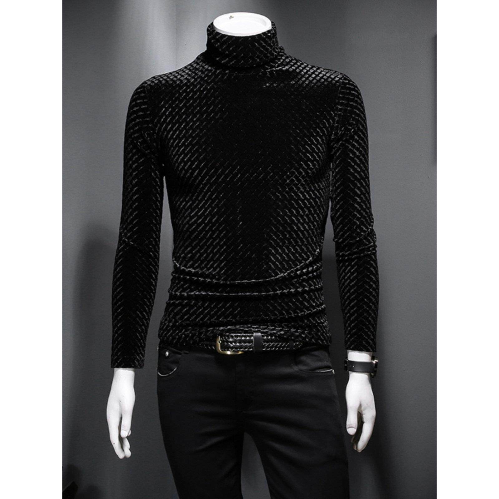 TWG潮牌高领T恤男长袖冬季金丝绒韩版潮流时尚修身男士体恤打底衫