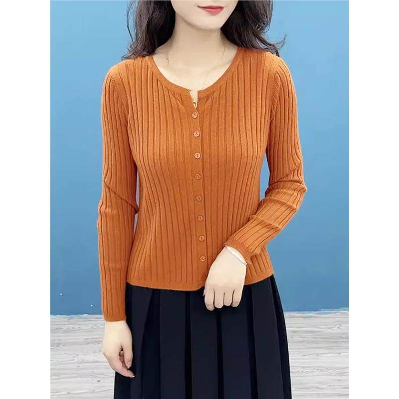 圆领针织开衫女士外套秋季薄款2025新款韩版修身披肩外搭打底毛衣