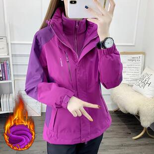 户外休闲服女冬季2025年新款宽松加绒加厚青年三合一旅行保暖外套