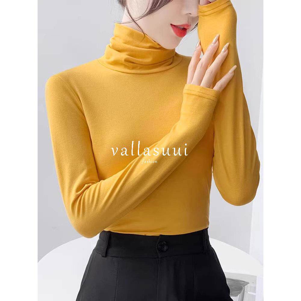 纯棉堆堆领打底衫女内搭春秋季2025新款高领修身显瘦长袖t恤上衣