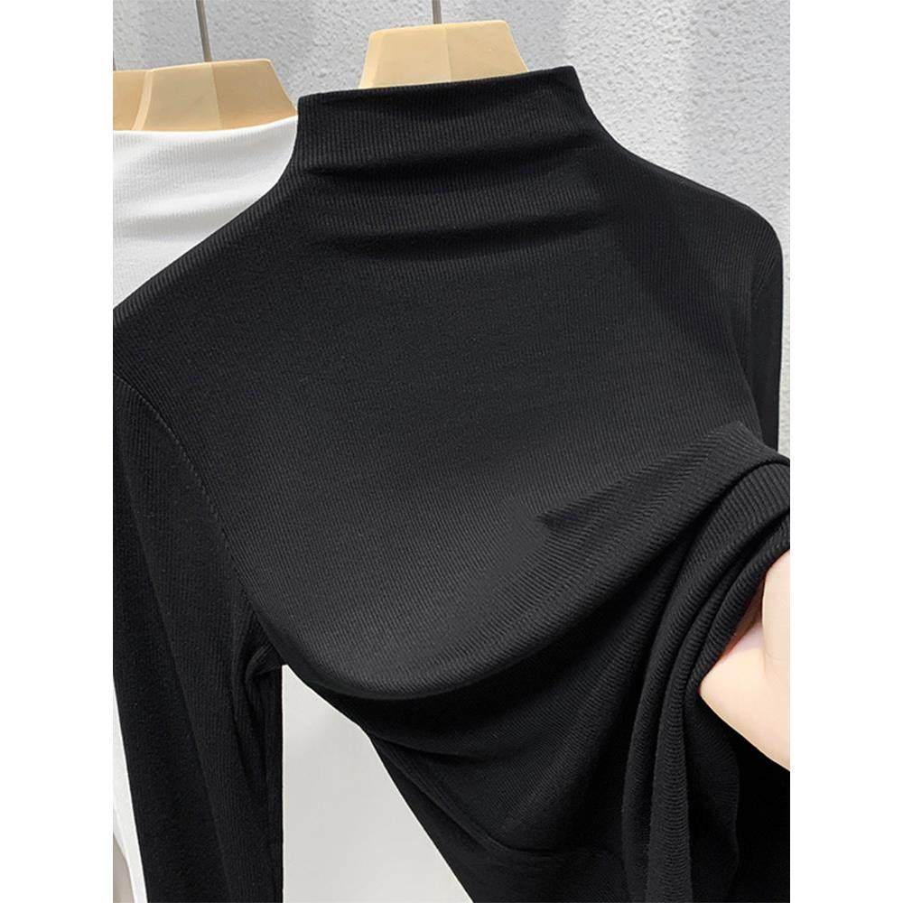 莫代尔半高领打底衫女秋冬新款洋气内搭长袖t恤修身显瘦咖色上衣