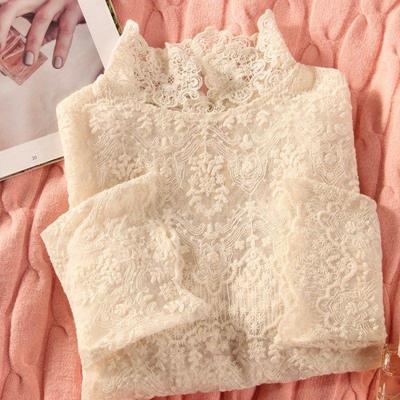 半高领蕾丝打底衫女春秋洋气内搭2025年新款长袖修身显瘦百搭上衣