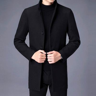 立领羊绒大衣男冬季中长款2024新款休闲羊毛呢子加厚男士毛呢外套
