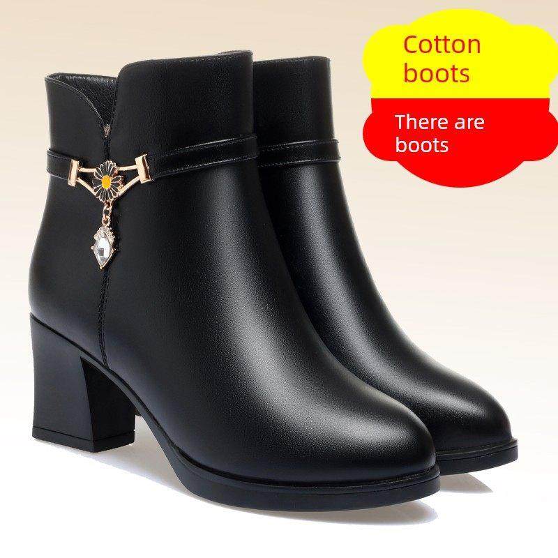 潮牌妈妈棉鞋真皮软底短靴女秋冬女鞋中跟冬季加绒皮鞋中老年靴子,女鞋,时装靴,淘宝优惠券,粉丝福利购,淘宝优惠卷