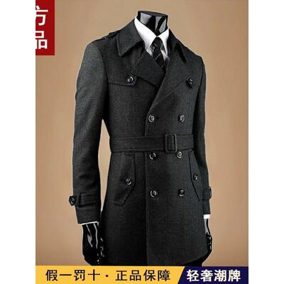 高端毛呢大衣男中长款秋冬季加肥加大码羊毛外套胖子休闲呢子风衣