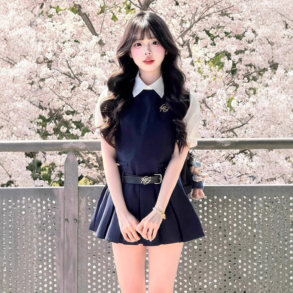 学院风背心连衣裙子女装夏季2025新款爆款小个子穿搭制服套装短裙